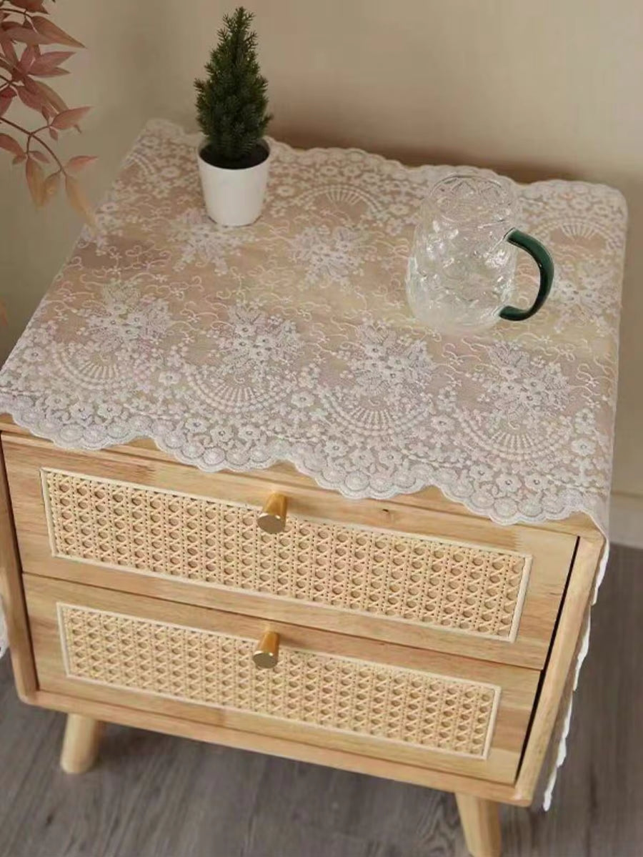 1pc French Vintage Lace Table Runner, White Embroidered Bedside Cabinet Cover, 100% Polyester Small Tablecloth, For Wedding, Home Decor, Birthday, New Year, Tea Table, Hawaii Theme