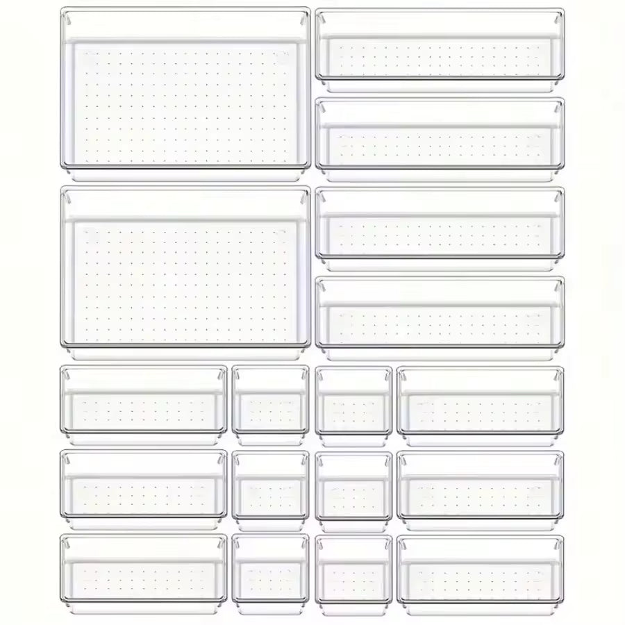 11-Piece Clear Acrylic In-Drawer Organizer Set – 4 Customizable Sizes For Makeup, Skincare & Vanity Drawers – Stackable Modular Storage Bins For Lipsticks, Perfume, Brushes & More