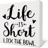 1pc 5*5inch(12.4*12.4cm) Funny Kitchen Wooden Box Sign,Life Is Short Lick The Bowl Box Sign,Quotes Wood Sign For Kitchen Living Room Bedroom,Fall Sign Desk Decor,Housewarming Gifts,
